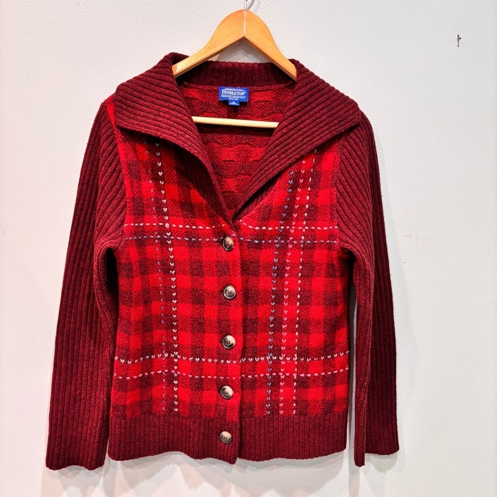 Pendleton Wool Shawl Collar Plaid Cardigan Sweater Women’s Size Medium-Petite